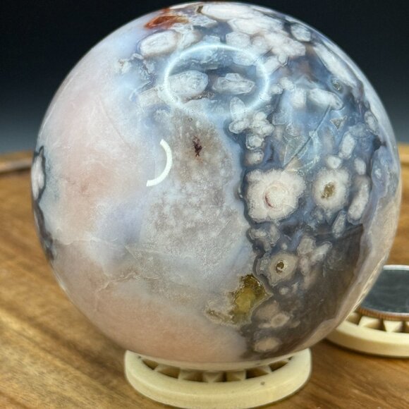 Blue Flower Agate Asterism Sakura Sphere Crystal Polished Natural 66.5mm 402.56g - Picture 5 of 11